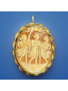 Vtg Van Dell 1/20 12K GF Gold Filled CAMEO Brooch Pin Pendant Shell Three Graces